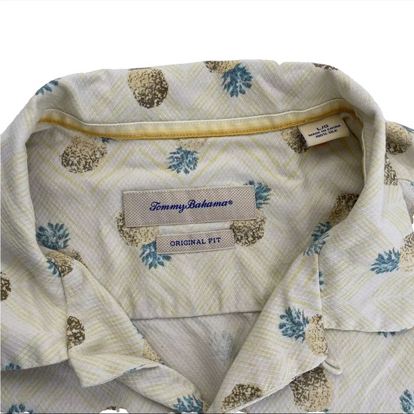 Mens Tommy Bahama Pineapple Short Sleeve Hawaiian Camp 100% Silk Shirt Sz L - Picture 5 of 6